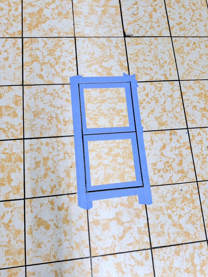 Replacement floor tile layout marked before installation